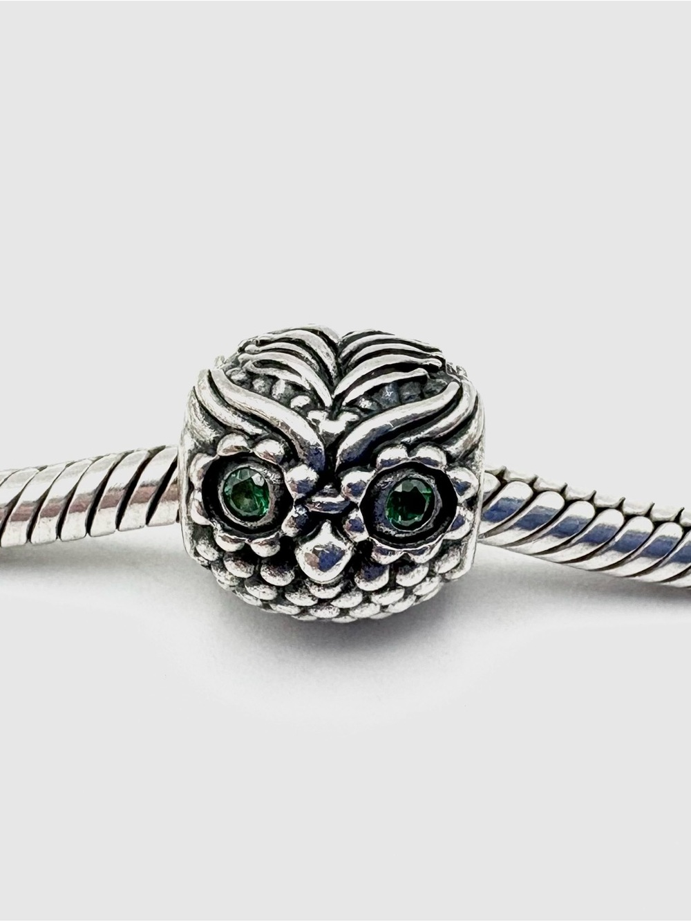 Pandora Wise Owl Charm Sterling Silver Charm With Green CZ Eyes